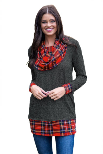 Black Autumn Wind Plaid Cowl Neck Tunic