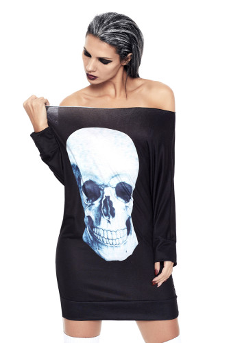 Gothic Skull Halloween Mini Jersey Dress
