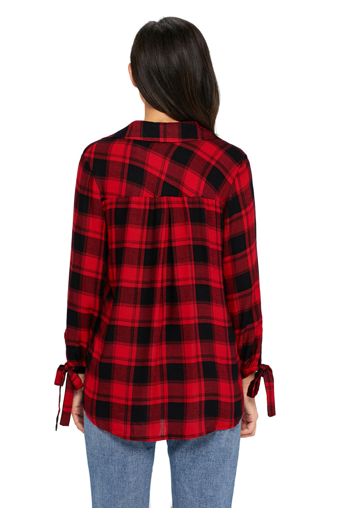 Black Red Plaid Drape Top