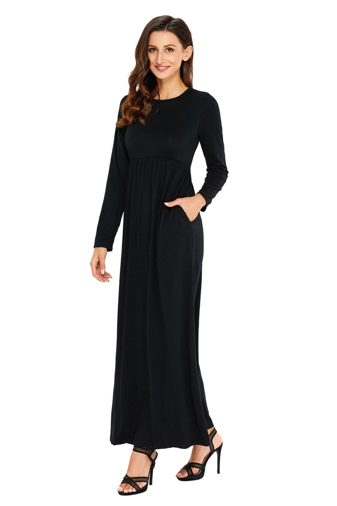 Black Long Sleeve High Waist Maxi Jersey Dress