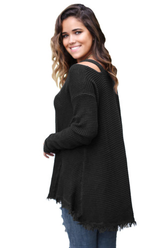 Black V Neck Waffle Knit Sweater