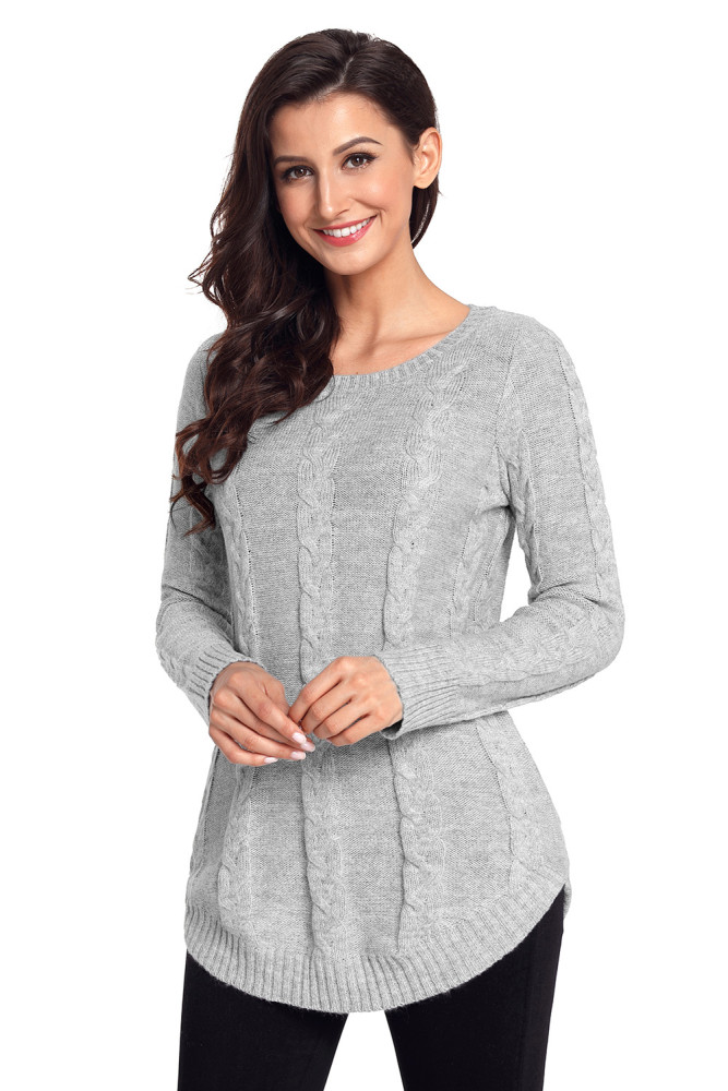 Gray Cable Knit Fall Winter Sweater
