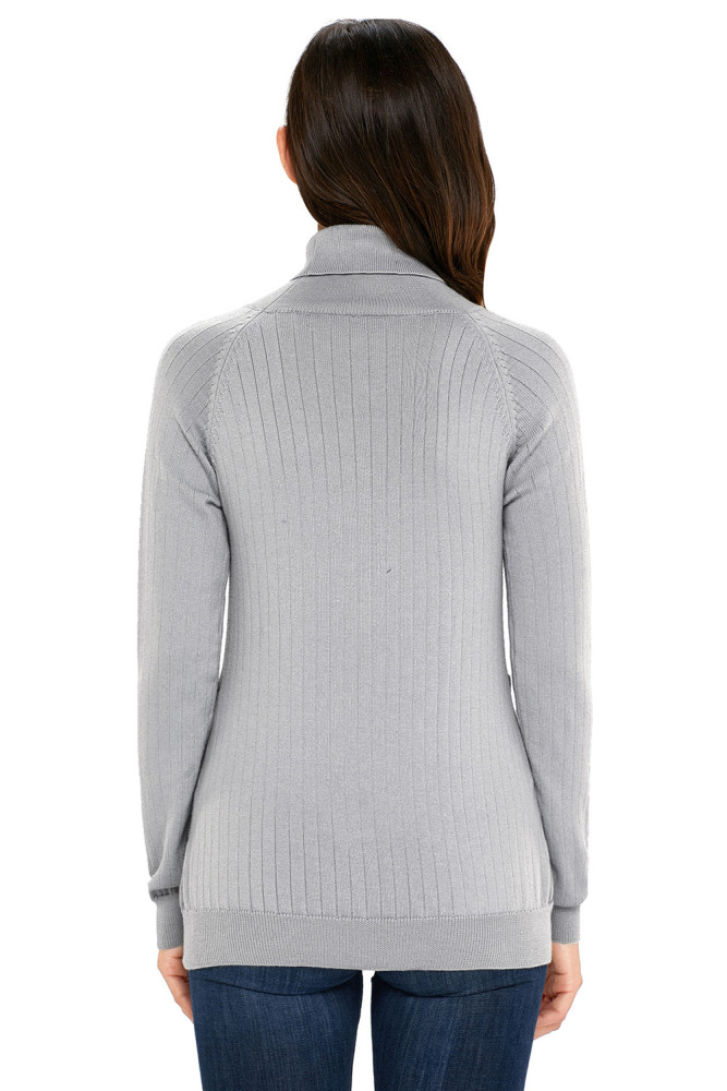 Gray Long Sleeve Turtleneck Braided Sweater
