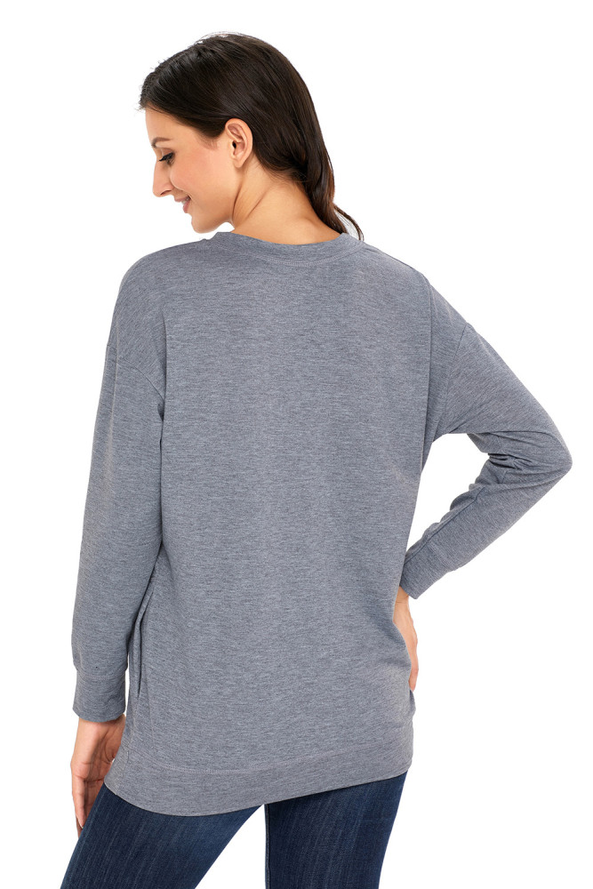 Grey Casual Pocket Style Long Sleeve Sweatshirt