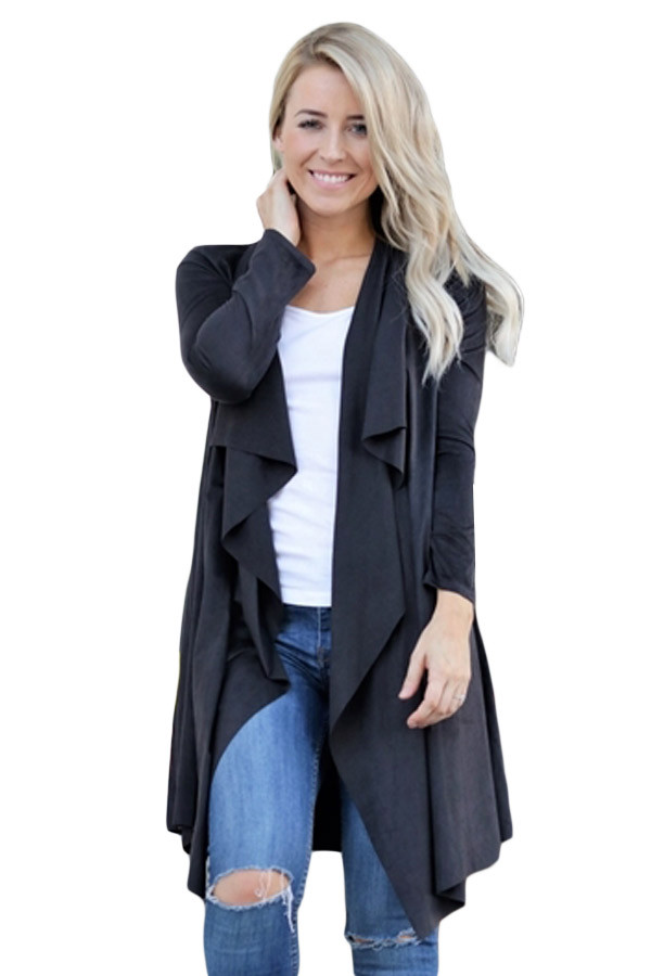 Black Faux Suede Open Cardigan