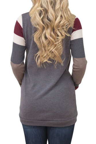 Multicolor Stripes Sleeve Pullover Light Gray Sweatshirt