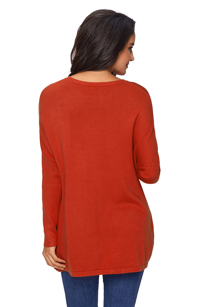 Orange Oversize Fit Pocket Sweater Tunic