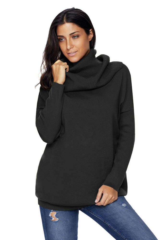 Black Cozy Cowl Neck Long Sleeve Sweater