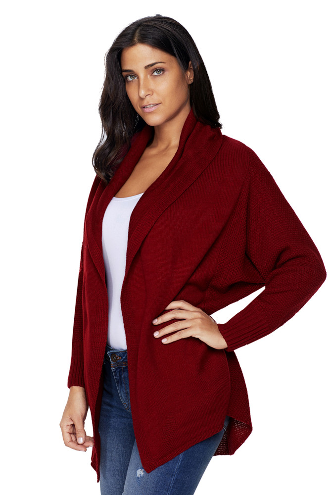 Burgundy Chunky Knit Open Front Dolman Cardigan