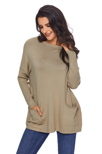 Khaki Oversize Fit Pocket Sweater Tunic