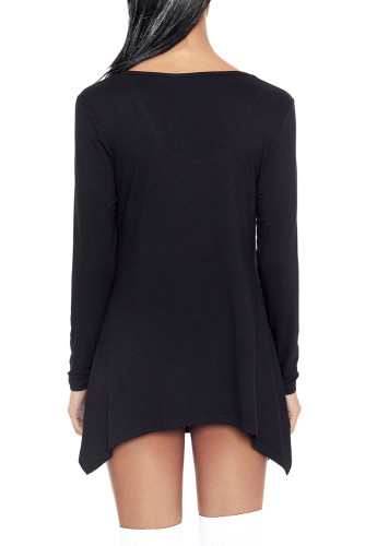 Black Handkerchief Hem Rose Skull Tunic Top