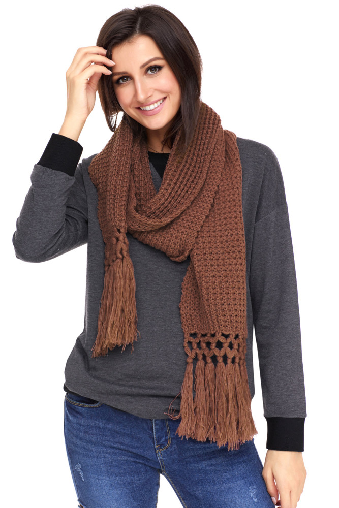 Brown Cozy Chunky Knit Tassel Scarf