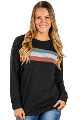 Black Contrast Stripes Pullover Sweatshirt