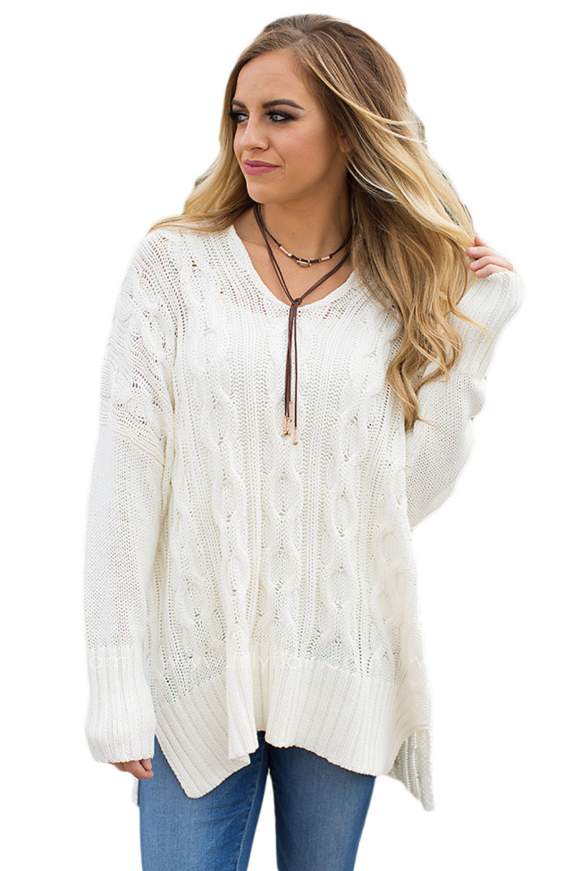 White Oversized Cozy up Knit Sweater