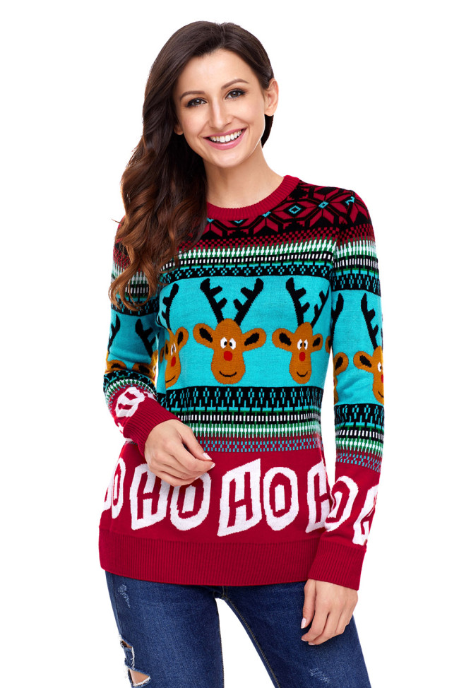 Cartoon Reindeer HO HO HO Christmas Sweater