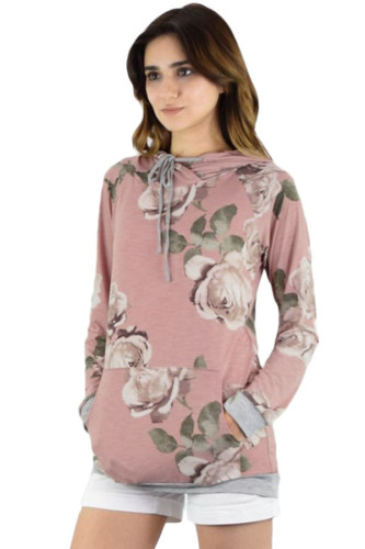 Apricot Floral Drawstring Hoodie