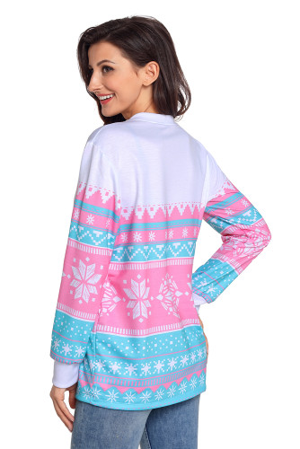 Pink Snowflake Print Stylish Christmas Jumper