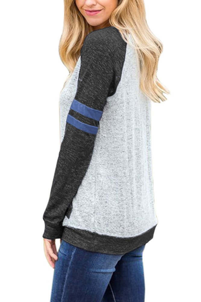 Contrast Stripes Black Sleeves Womens Blouse