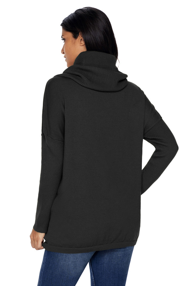 Black Cozy Cowl Neck Long Sleeve Sweater