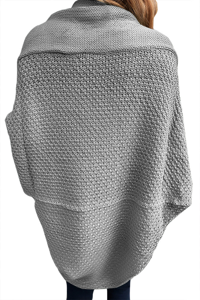 Grey Chunky Knit Open Front Dolman Cardigan