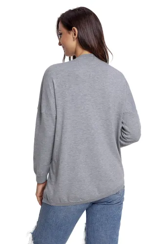 Grey Lace Up Side Lightweight Sweater
