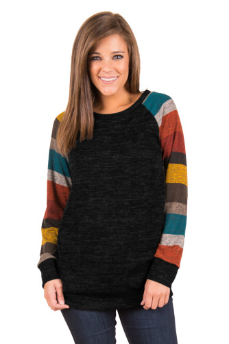 Multicolor Long Sleeve Heathered Black Sweatshirt