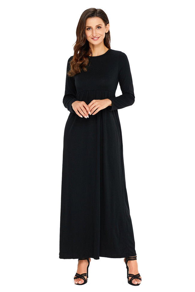 Black Long Sleeve High Waist Maxi Jersey Dress