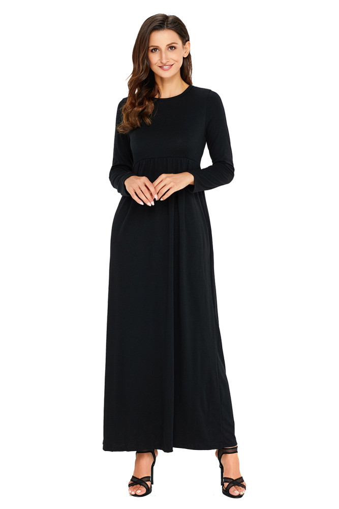 Black Long Sleeve High Waist Maxi Jersey Dress