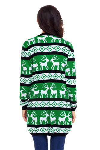 Black Green Reindeer Geometric Christmas Cardigan