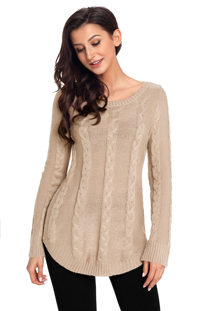 Khaki Cable Knit Fall Winter Sweater