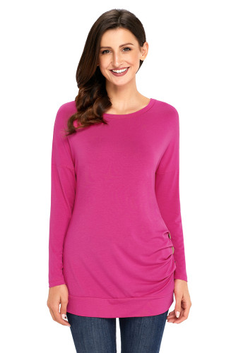 Rosy Buttoned Side Long Sleeve Spring Autumn Womens Top