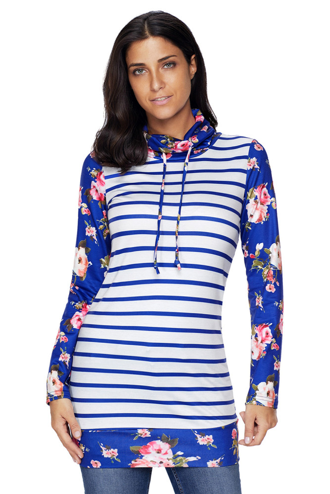 Navy Striped and Floral Sweatshirt