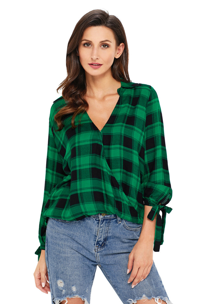 Green Black Plaid Drape Top