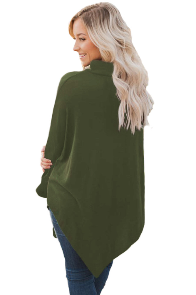 Olive Soft Faux Poncho High Neck Sweater