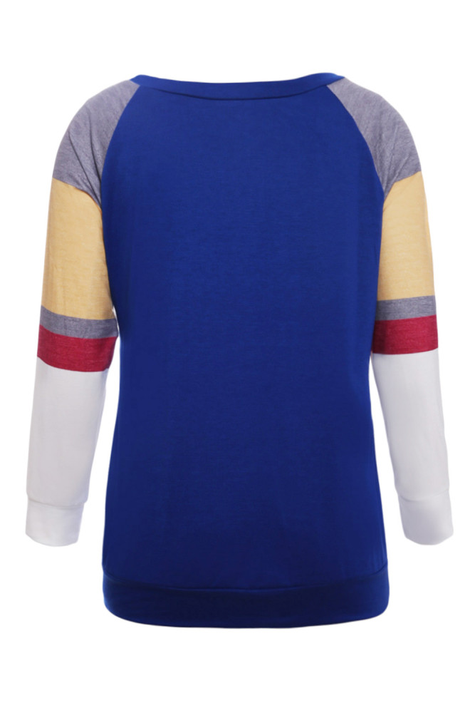 Multicolor Long Sleeve Royal Blue Sweatshirt