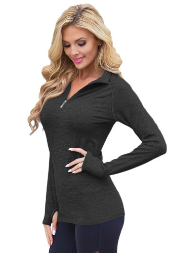 Black Zip up Long Sleeve Gym Yoga Top