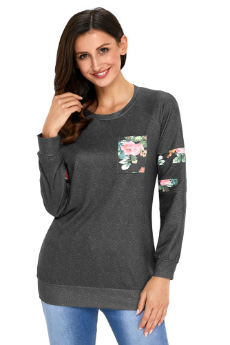 Floral Patch Accent Gray Sweatshirt