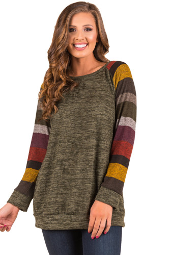 Multicolor Long Sleeve Heathered Green Sweatshirt