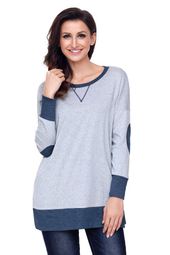 Grey Side Pocket Elbow Patch Colorblock Tunic