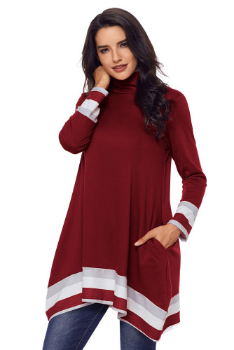 Stylish Varsity Striped Burgundy Long Sleeve Tunic Top