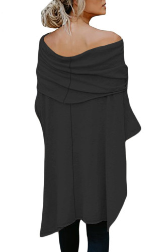 Black Irregular Off Shoulder Dip Hem Casual Blouse