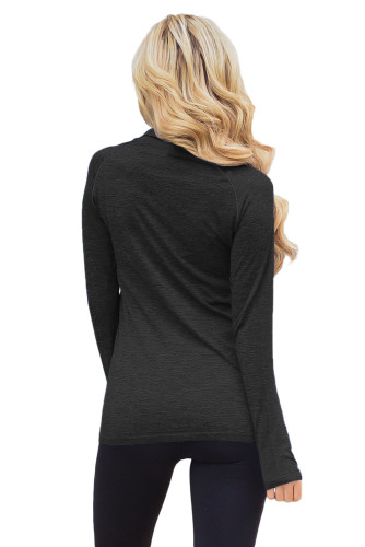 Black Zip up Long Sleeve Gym Yoga Top