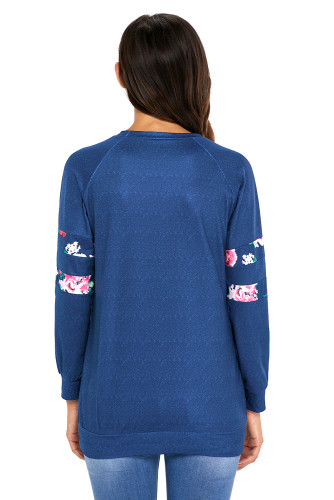 Floral Patch Accent Navy Sweatshirt