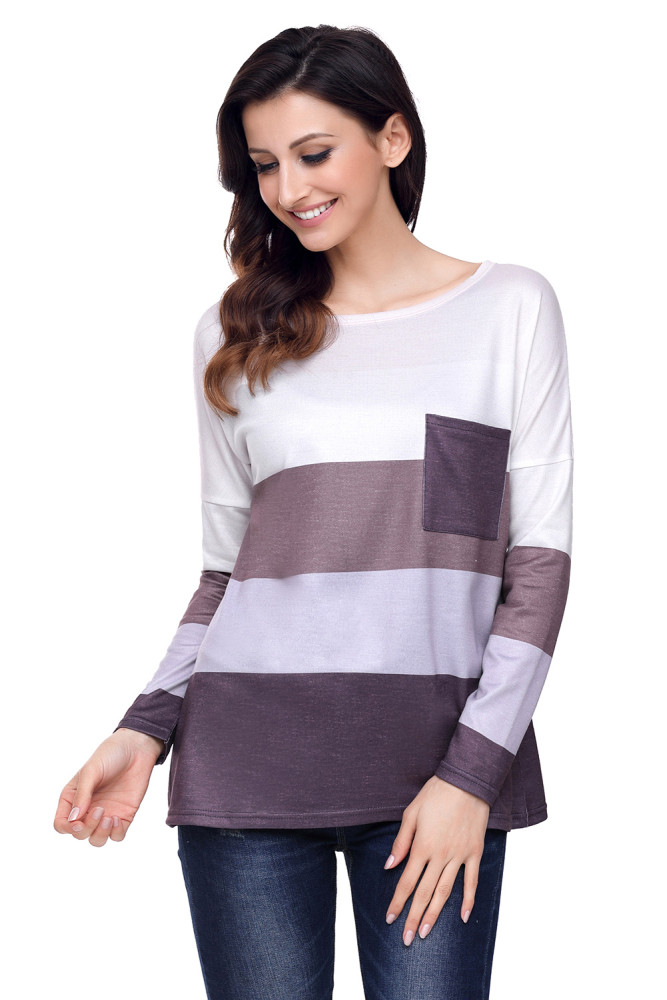 Coffee Tan Colorblock Pocket Pullover Tunic Top