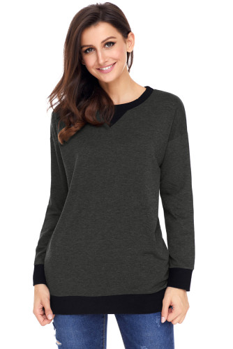 Charcoal Raglan Sleeve Patch Elbow Sweatshirt Top