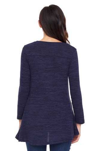 Navy Button Side Long Sleeve Swingy Tunic