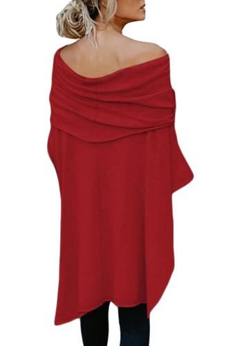 Red Irregular Off Shoulder Dip Hem Casual Blouse