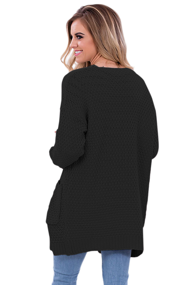 Black Long Open Front Pocket Cardigan