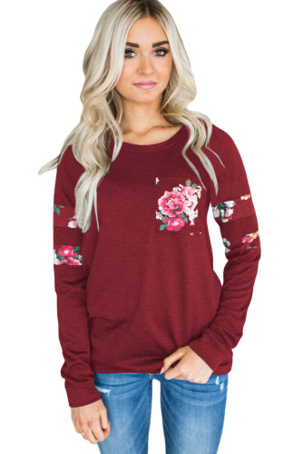 Floral Patch Accent Burgundy Sweatshirt