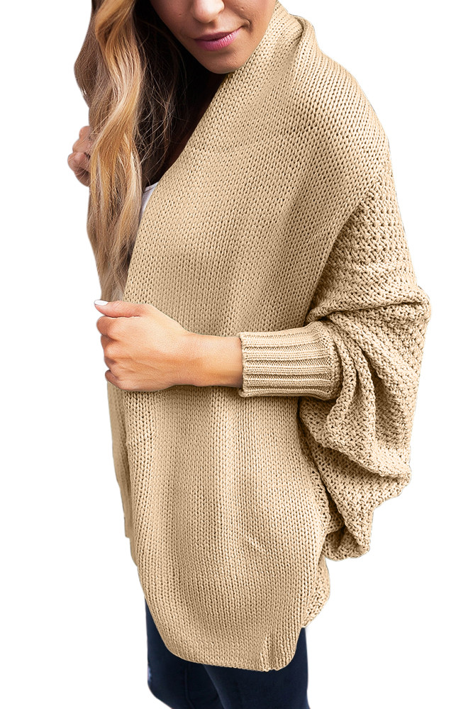 Khaki Chunky Knit Open Front Dolman Cardigan